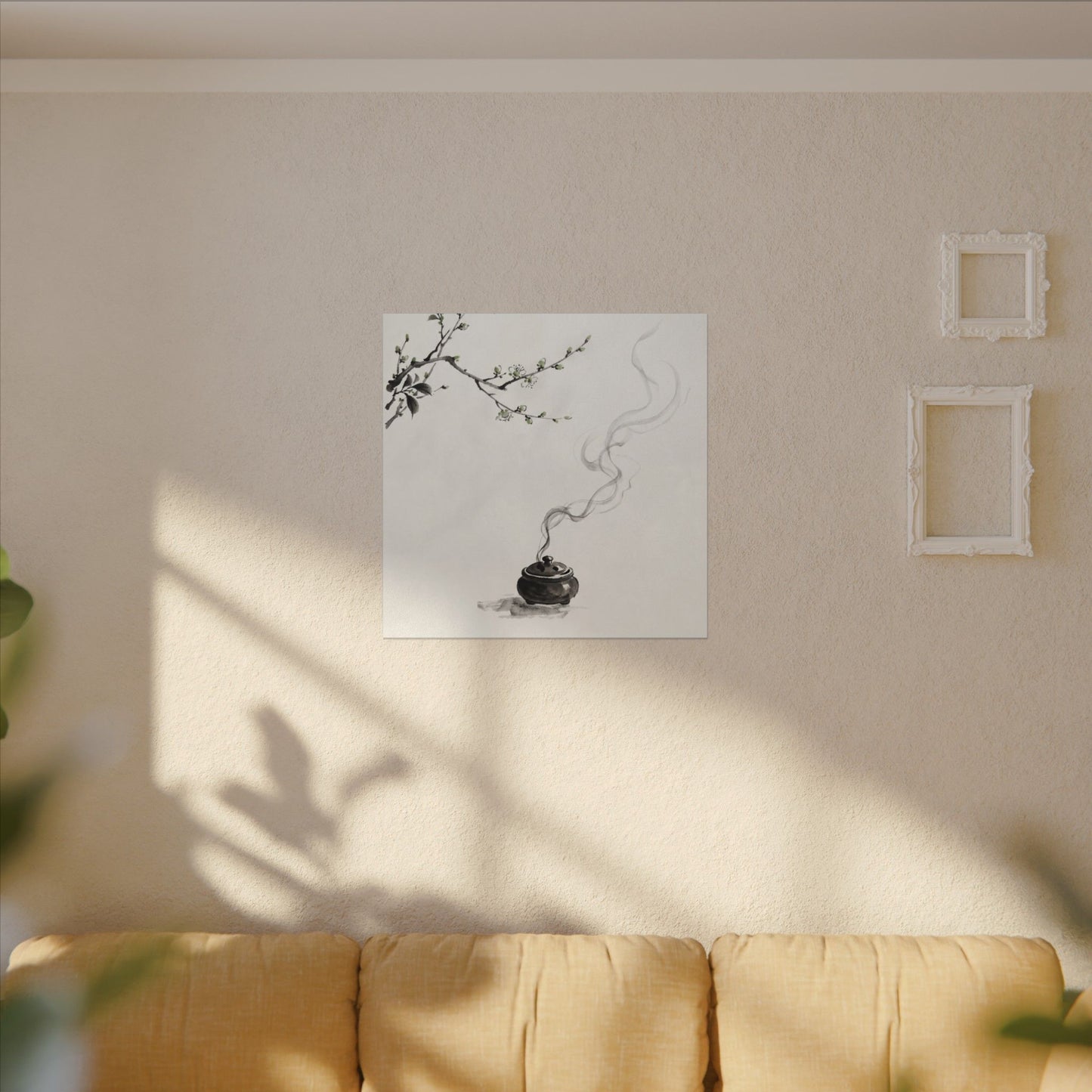 Calm Incense Smoke Canvas Art - Sumi E Zen