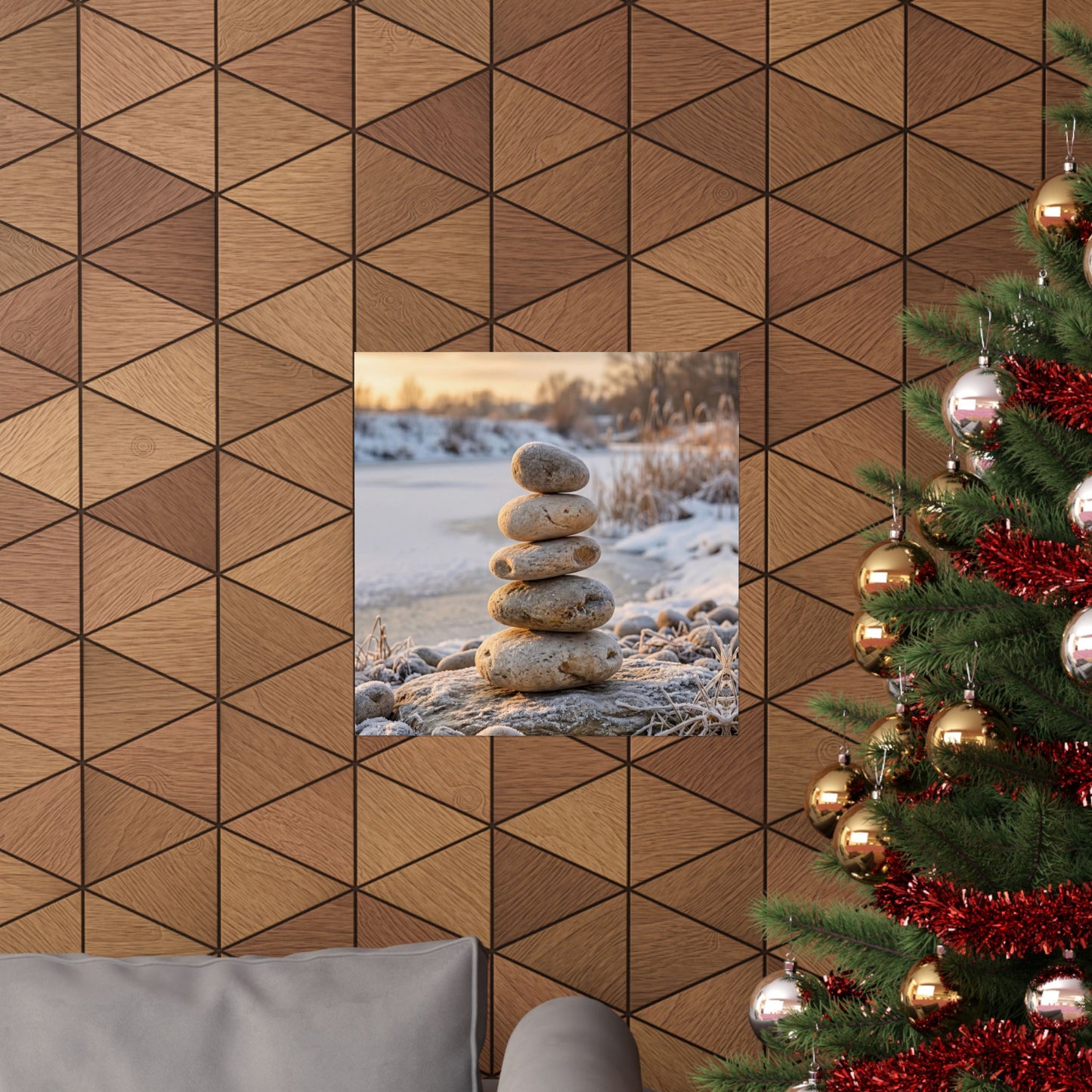 Winter River Stones Japanese Pattern Wall Art Print | Warm Decor