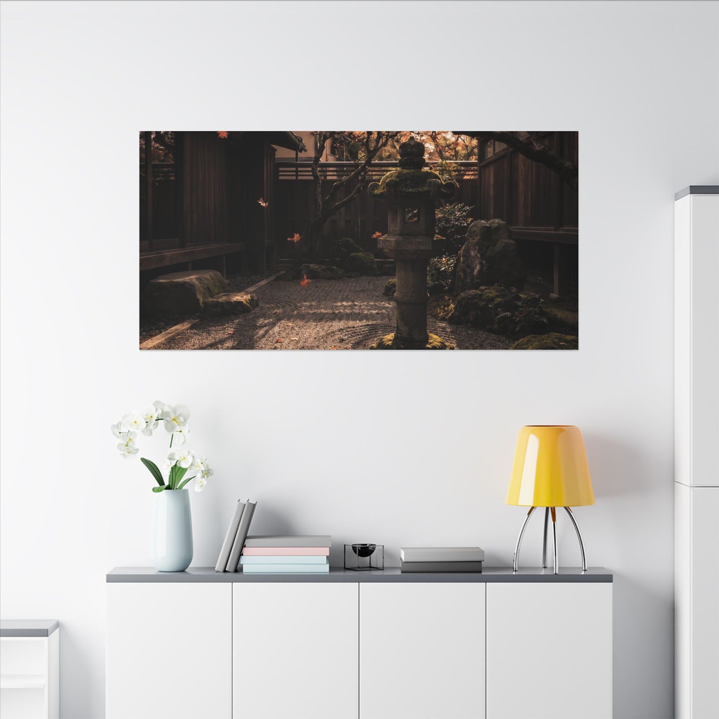 Seijaku Stone Lantern Canvas Art - Dark Japandi Shadow Zen