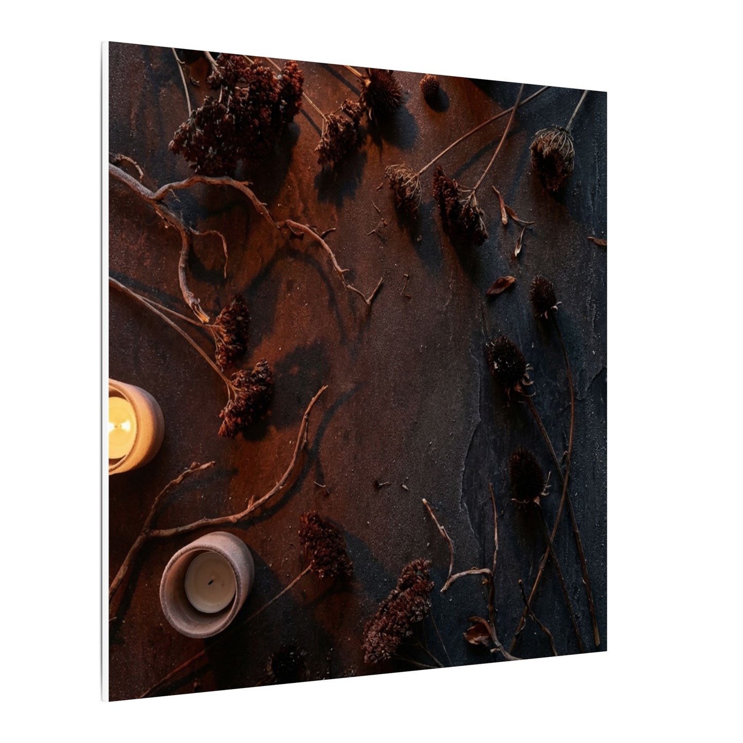 Dried Flowers Canvas Art | Winter Dark Japandi Moody Minimal Art