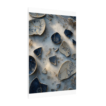 Broken Pottery Canvas Art | Winter Kintsugi Gold Vein Art