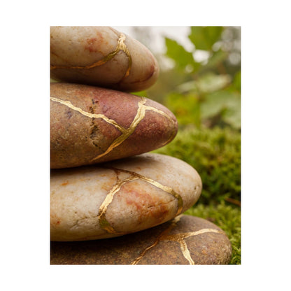 River Stones Wall Art Print | Summer Kintsugi Crackle Gold Art