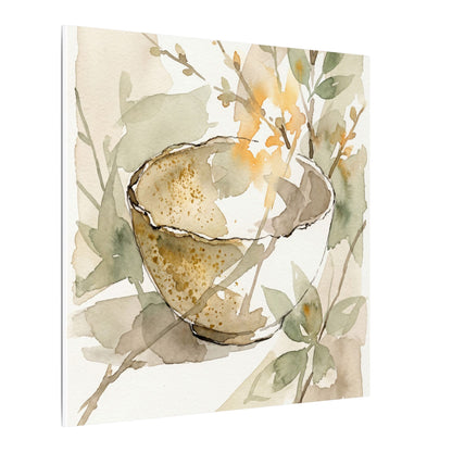 Spring Ceramic Bowl Watercolor Canvas Art | Neutral Decor