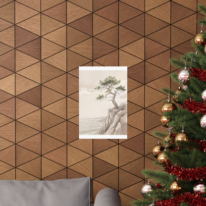 Neutral Pine Tree Wall Art Print - Minimal Line Japandi