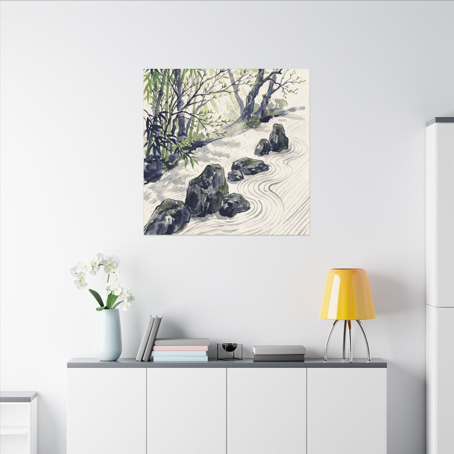 Dappled Rock Garden Canvas Art - Zen Mono No Aware