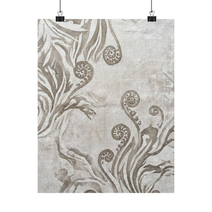 Fern Unfurling Japanese Pattern Wall Art Print | Neutral Japandi Art Art Print