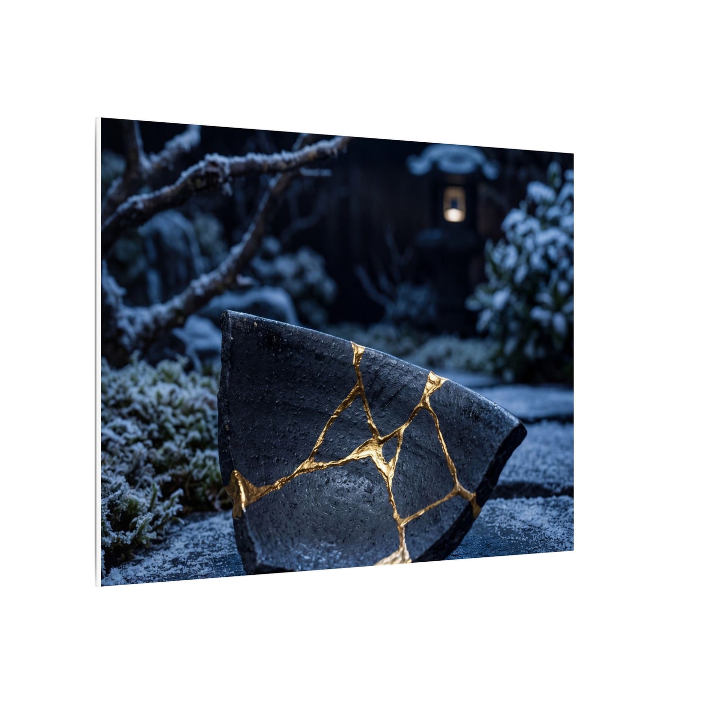 Moonlit Garden Winter Canvas Art | Kintsugi Artful Design