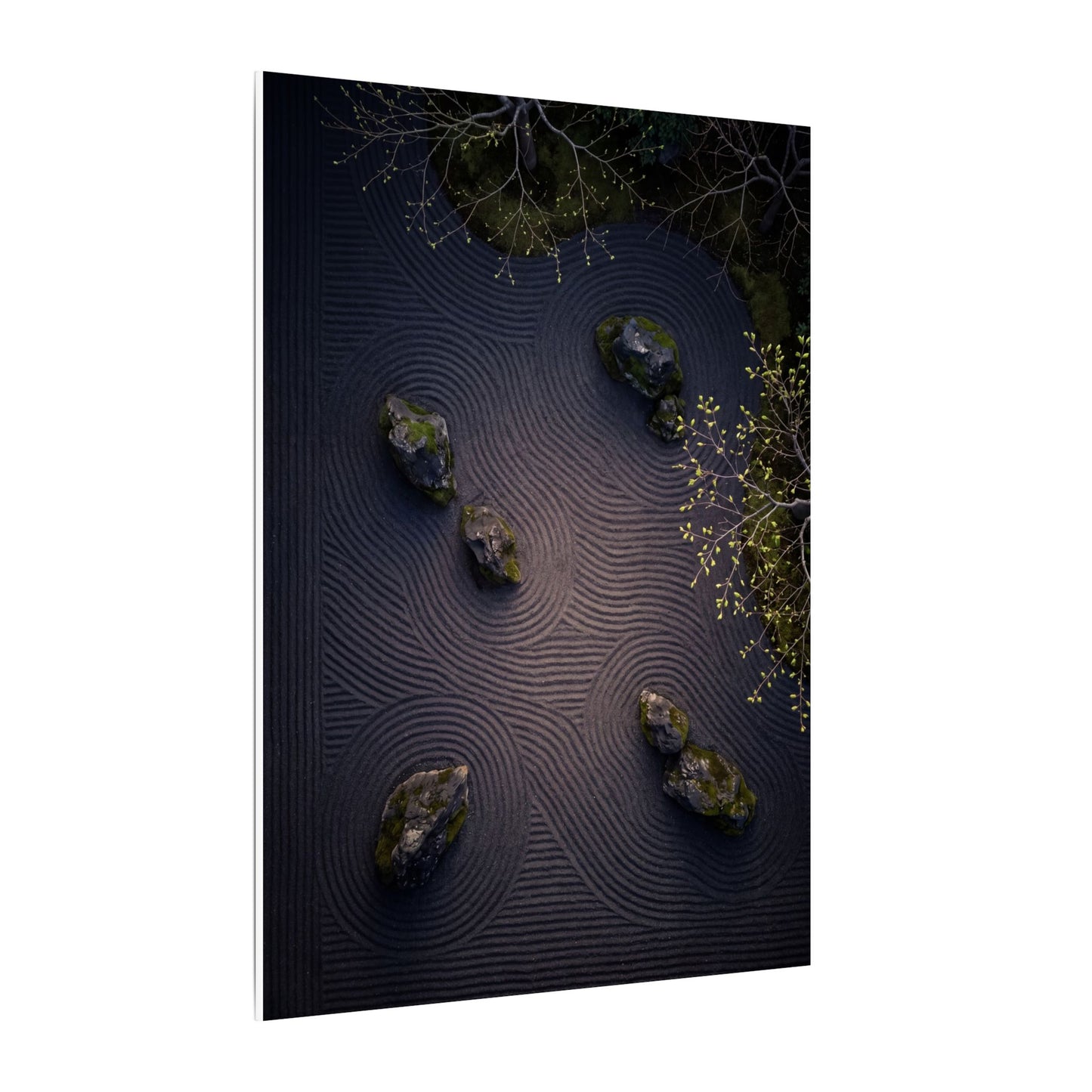 Dark Japandi Rock Garden in Dawn | Shadow Zen Canvas Art