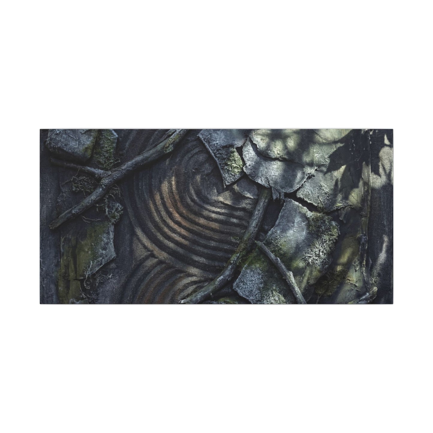 Rock Garden Canvas Art | Winter Dark Japandi Dark Texture Art