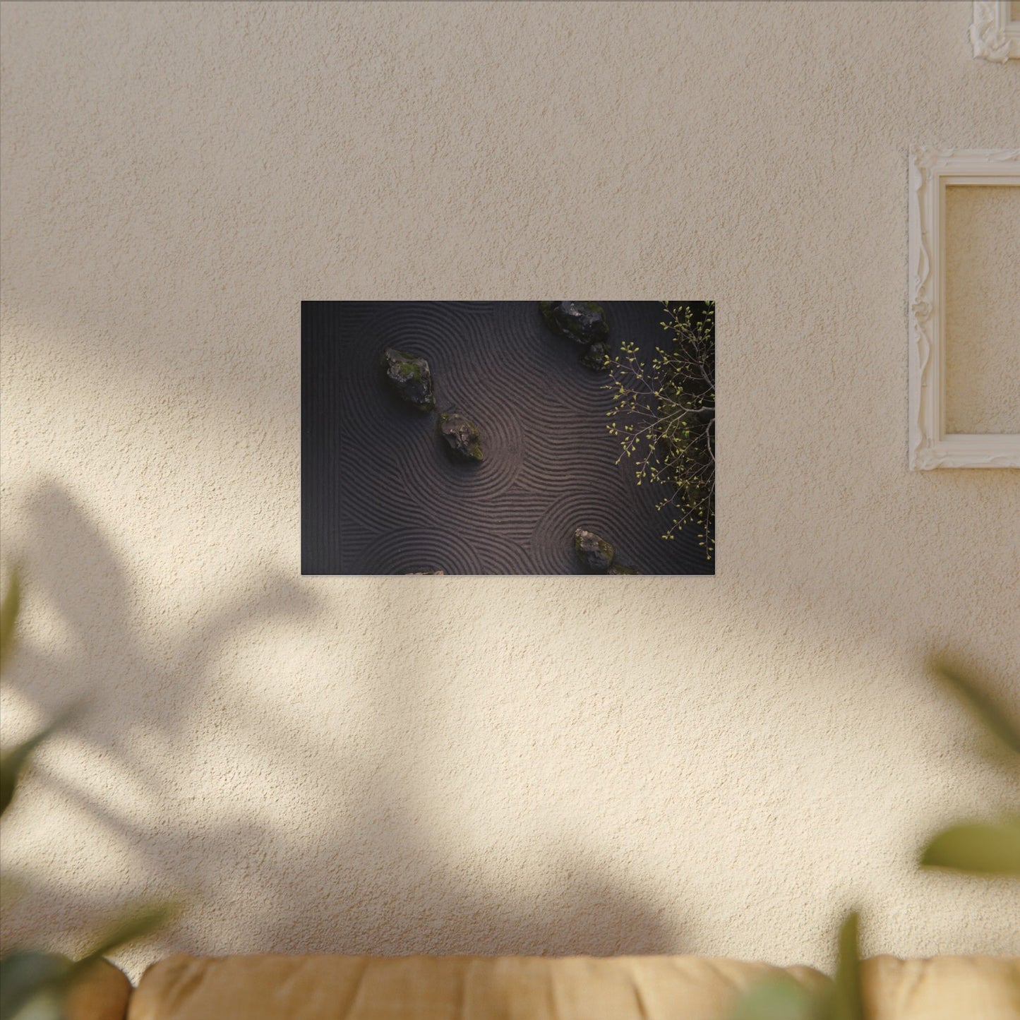 Dark Japandi Rock Garden in Dawn | Shadow Zen Canvas Art
