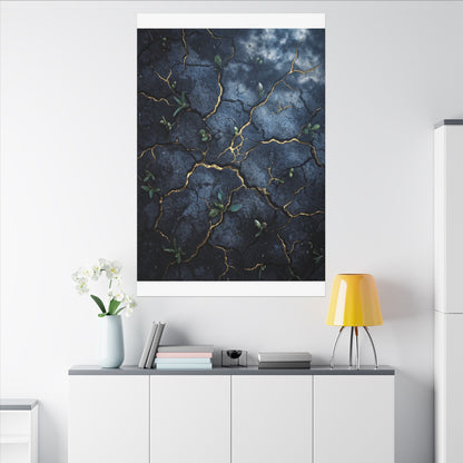 Cracked Earth Spring Canvas Art | Kintsugi Healing Design