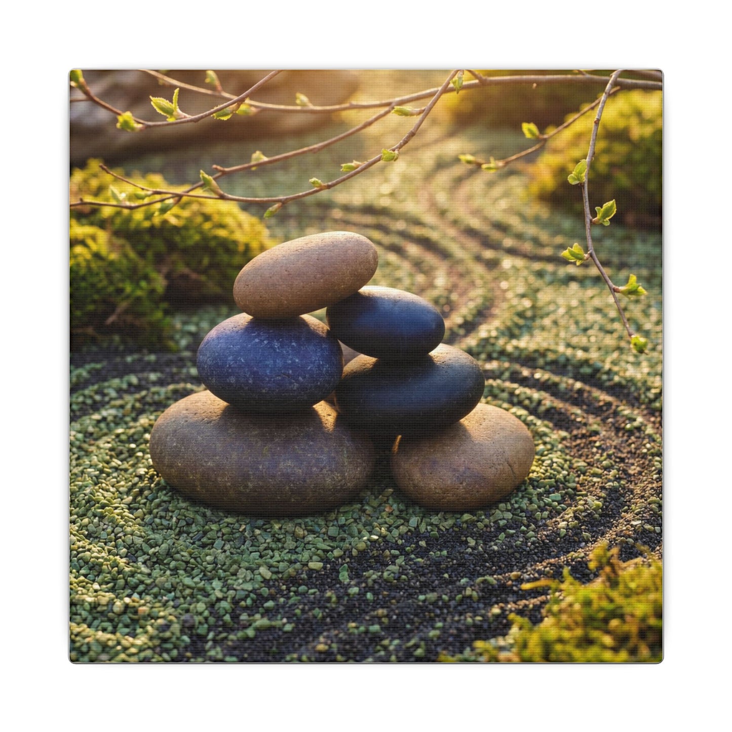 Zen River Stones in Golden Hour | Karesansui Canvas Art