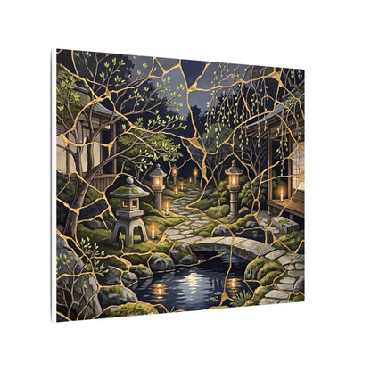 Kintsugi Moonlit Garden in Candlelight | Gold Vein Canvas Art