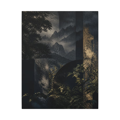 Mountain Mist Summer Canvas Art | Dark Japandi Atmospheric Design
