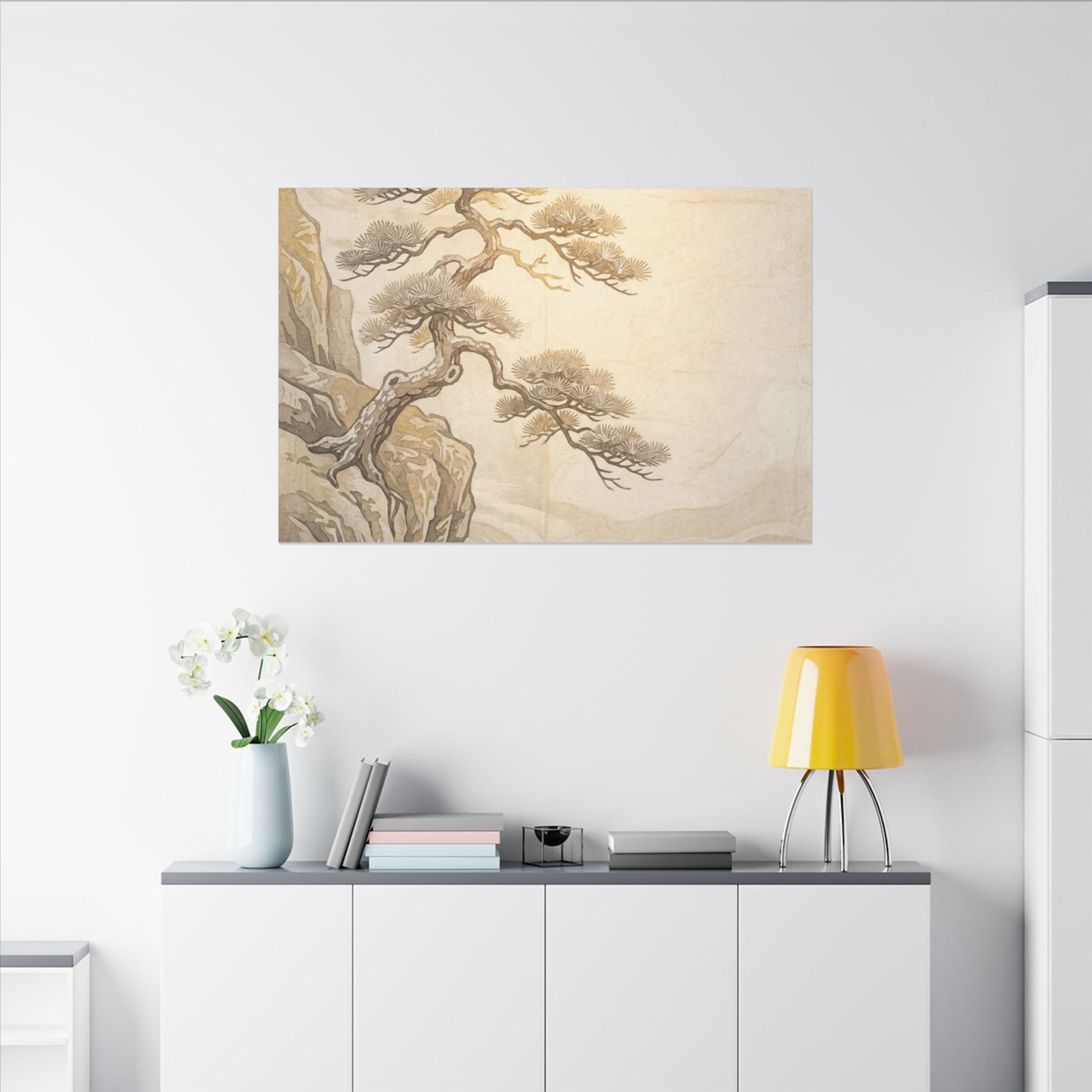 Winter Pine Tree Japanese Pattern Canvas Art | Elegant Decor