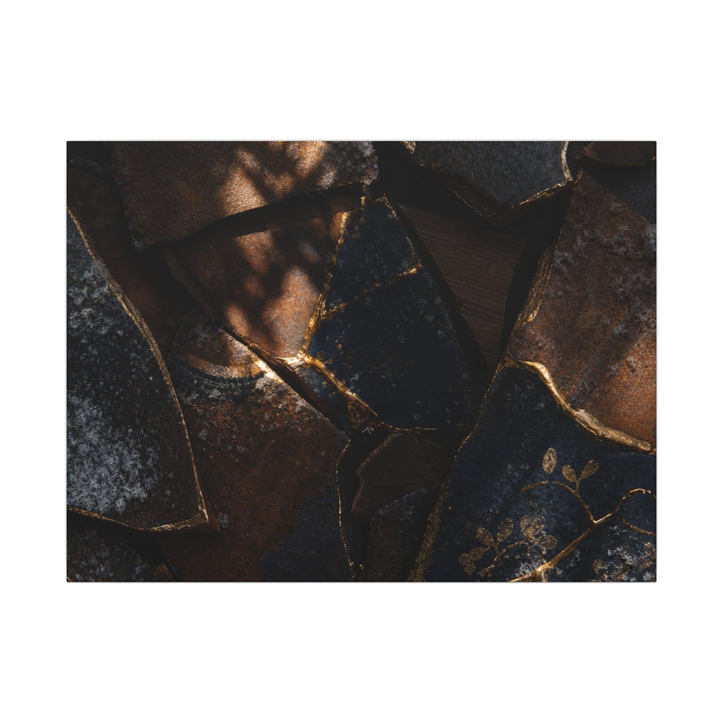 Fukinsei Broken Pottery Canvas Art - Dark Japandi Dark Texture