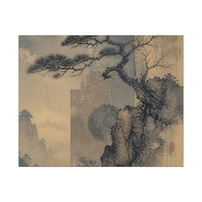 Japandi Pine Tree in Moonlight | Japanese Pattern Canvas Art