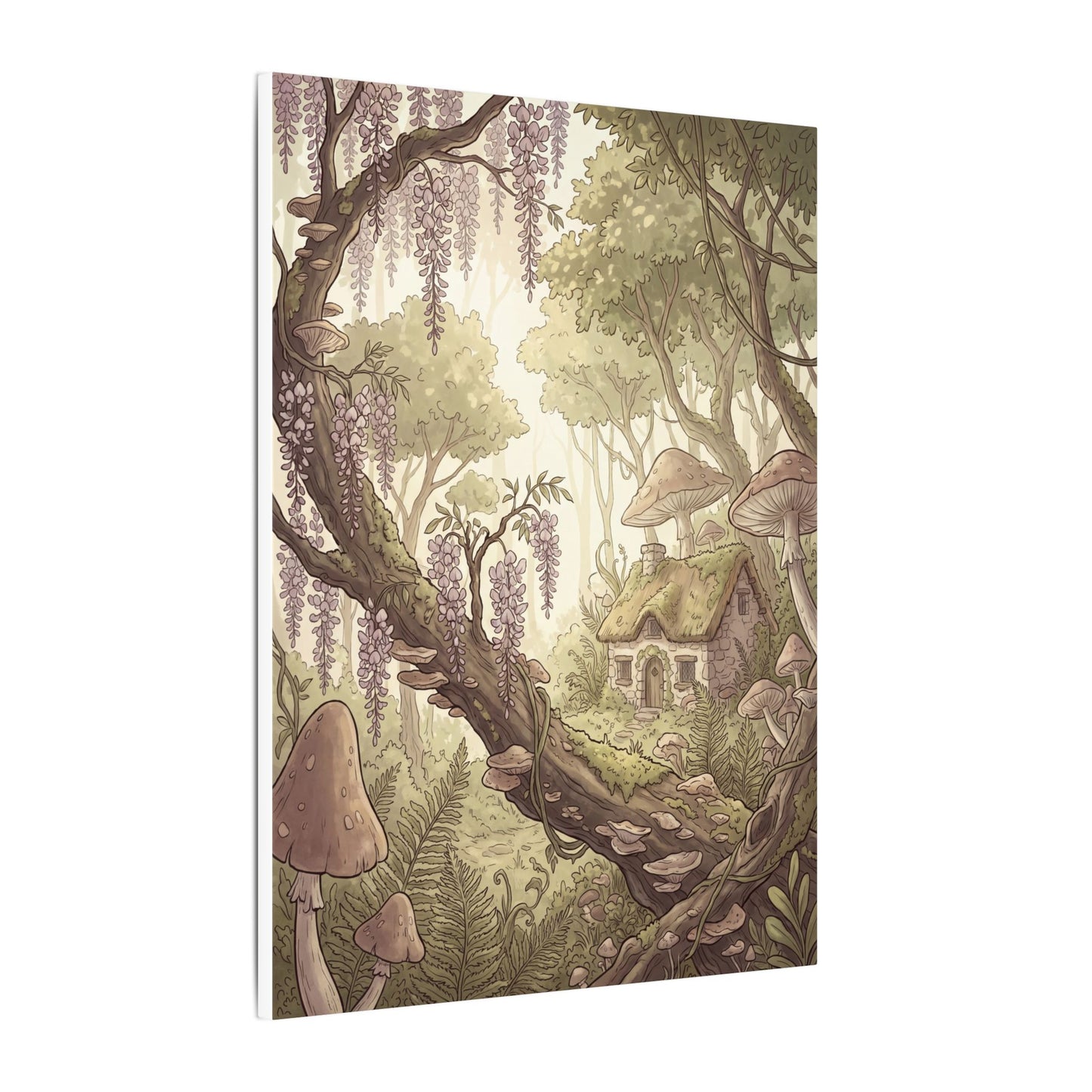 Summer Wisteria Mushroom Illustration Canvas Art | Enchanting Decor