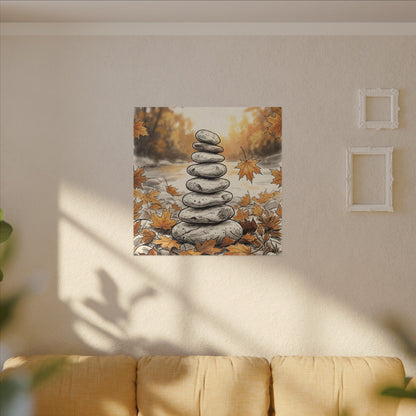 Earthy River Stones Canvas Art - Minimal Line Japandi
