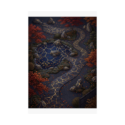 Moonlit Garden Wall Art Print | Autumn Kintsugi Gold Vein Art