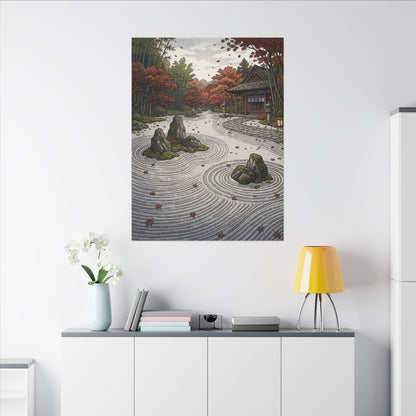 Autumn Rock Garden Ukiyo E Inspired Canvas Art | Peaceful Decor