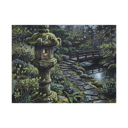 Japandi Stone Lantern in Moonlight | Texture Canvas Art Art Print