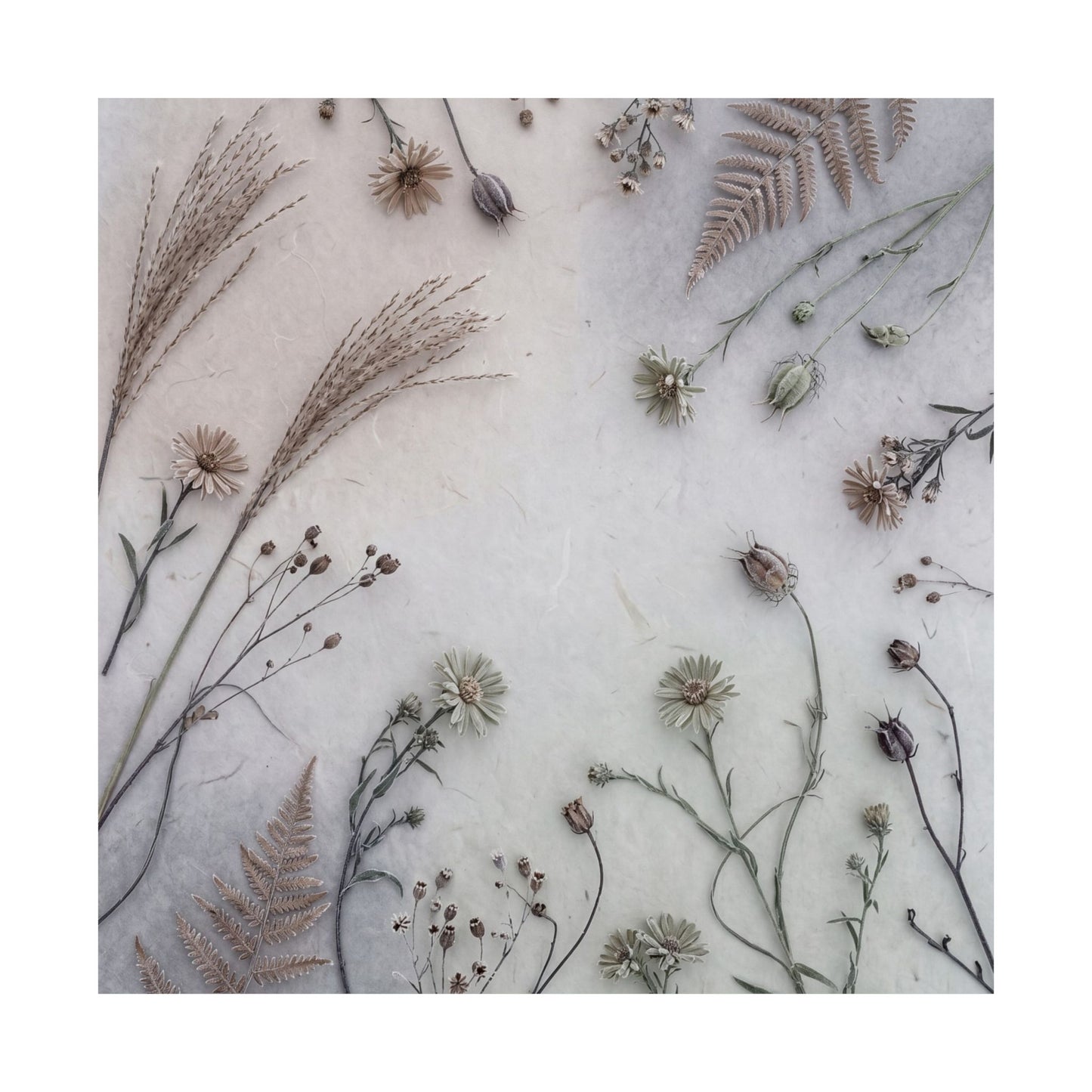 Earthy Dried Flowers Wall Art Print - Japanese Pattern Japandi