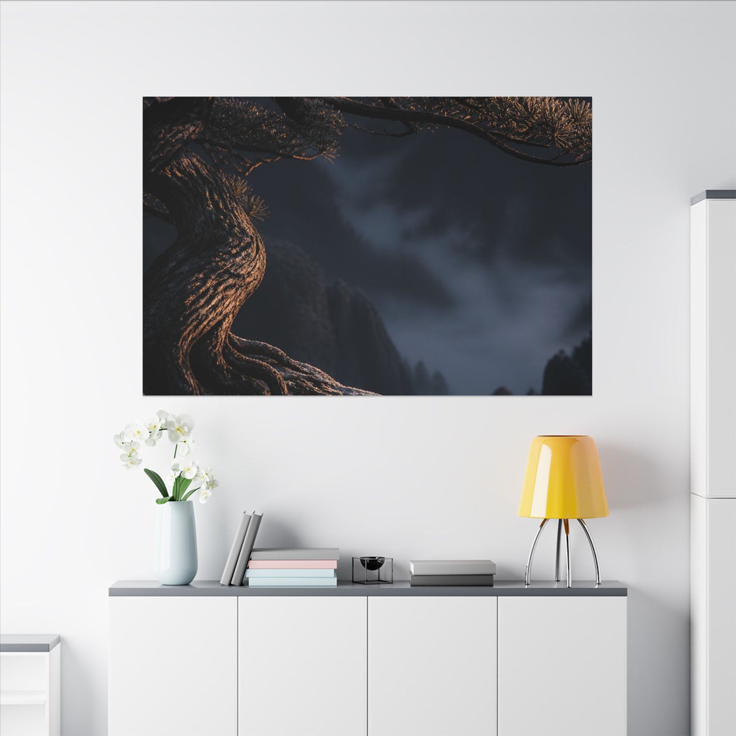 Bold Pine Tree Canvas Art - Shadow Zen Dark Japandi