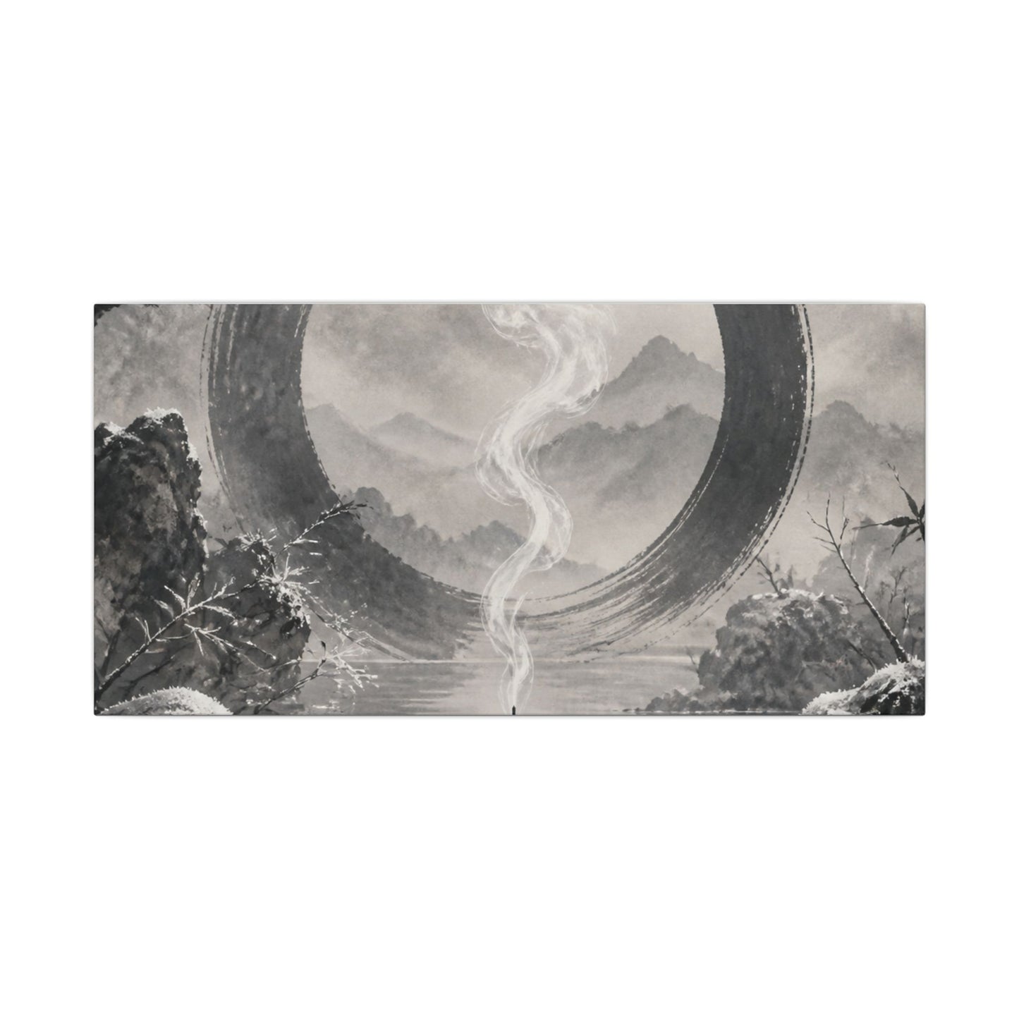 Incense Smoke Canvas Art | Winter Zen Sumi E Art