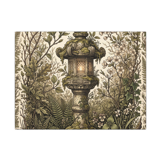 Golden Hour Stone Lantern Canvas Art - Cottagecore Shibui