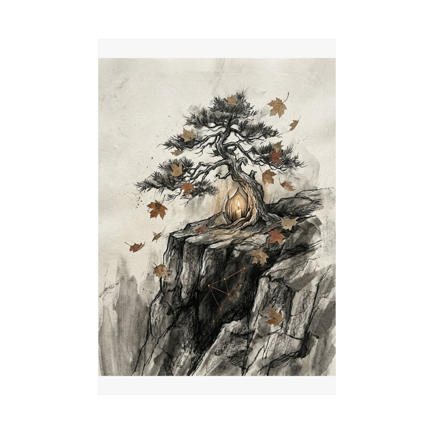 Pine Tree Autumn Wall Art Print | Japandi Elegant Design