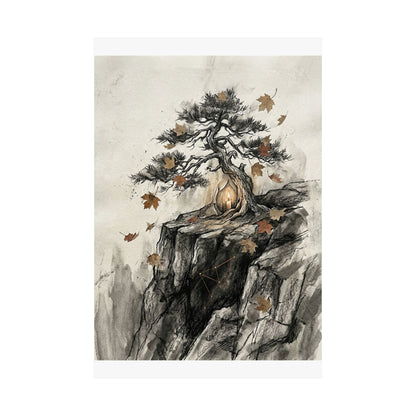 Pine Tree Autumn Wall Art Print | Japandi Elegant Design