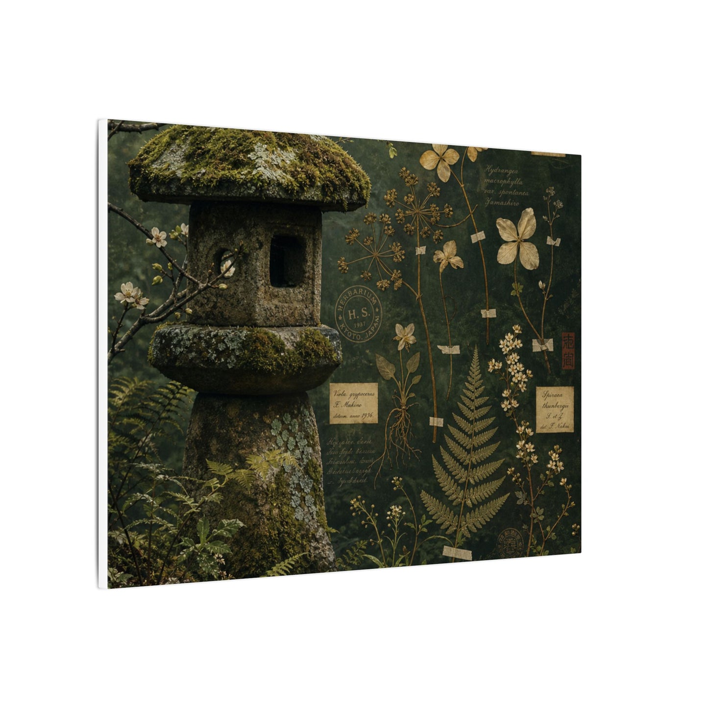 Spring Stone Lantern Herbarium Canvas Art | Nostalgic Decor