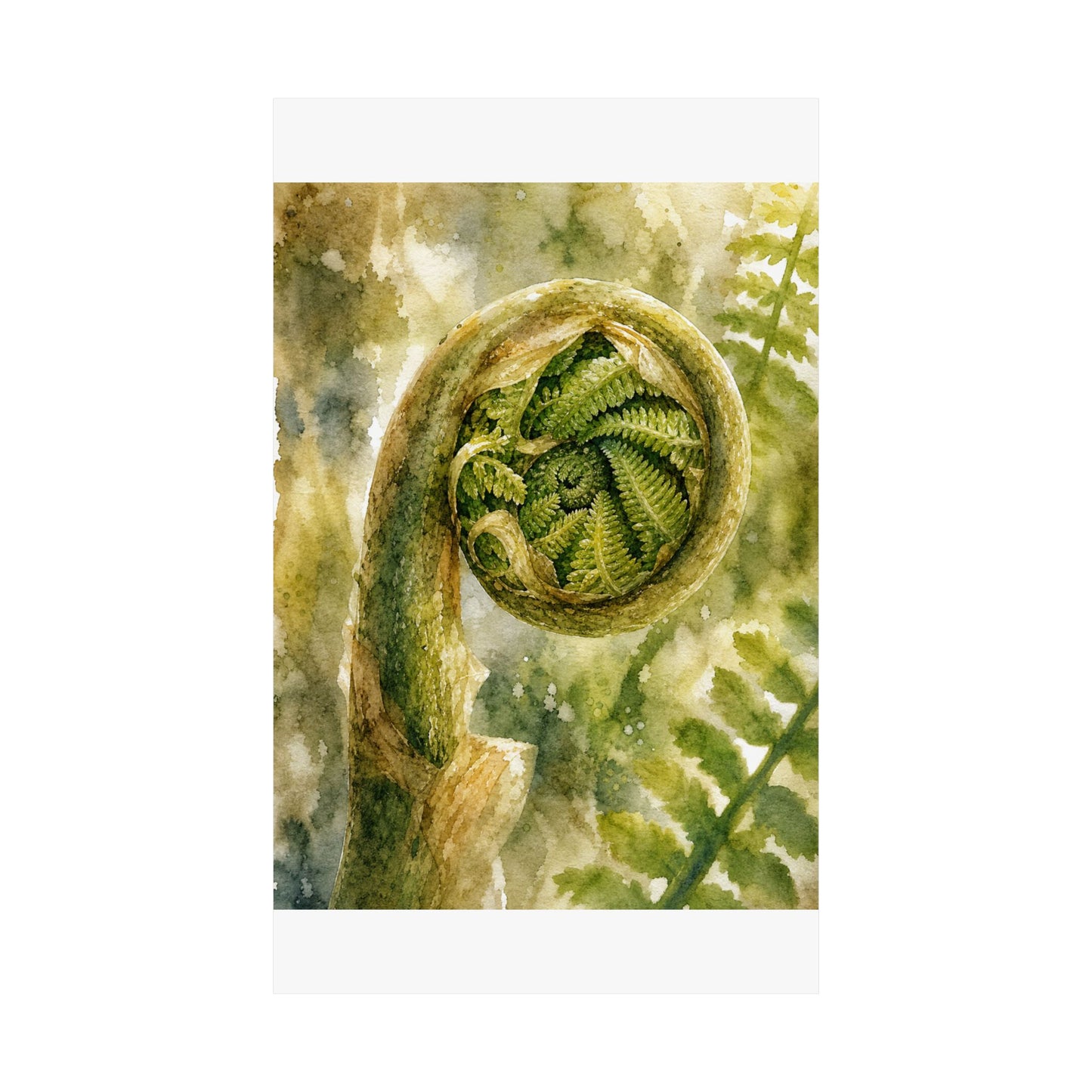 Elegant Fern Unfurling Wall Art Print - Watercolor Japandi