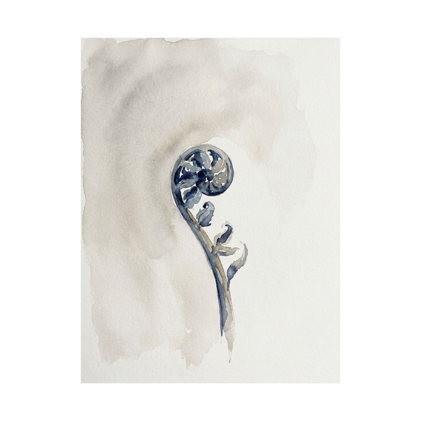 Fern Unfurling Watercolor Wall Art Print | Earthy Japandi Art