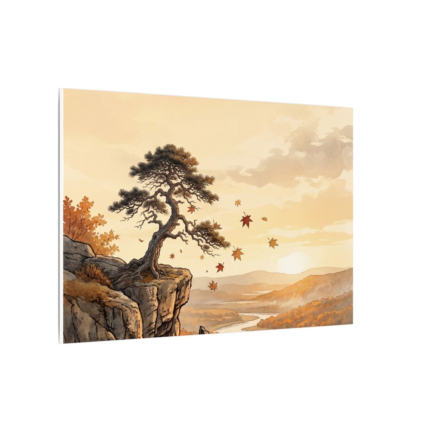 Pine Tree Autumn Canvas Art | Japandi Warm Design