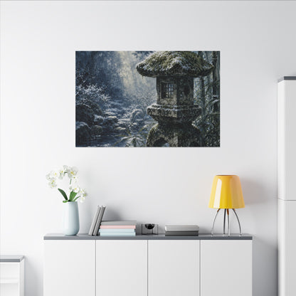 Zen Stone Lantern in Dappled | Sumi E Canvas Art