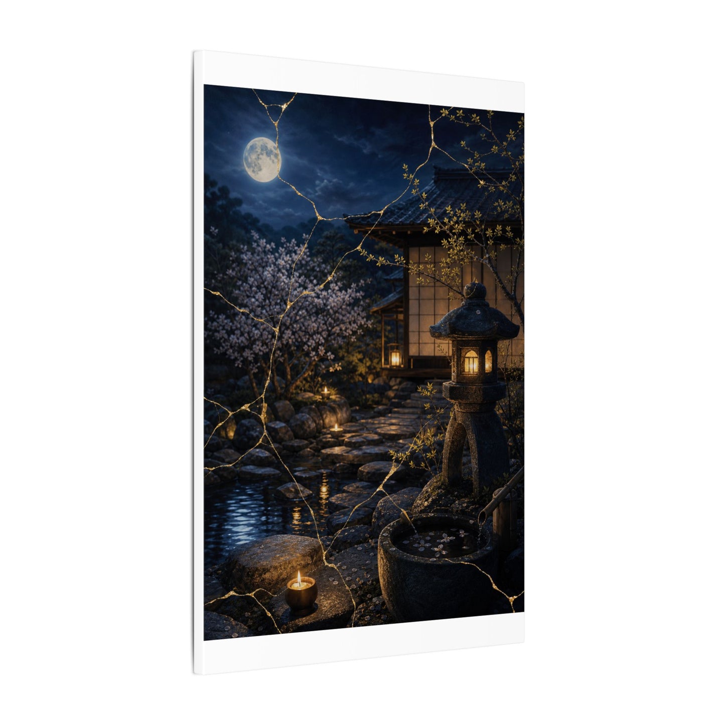 Seijaku Moonlit Garden Canvas Art - Kintsugi Gold Vein