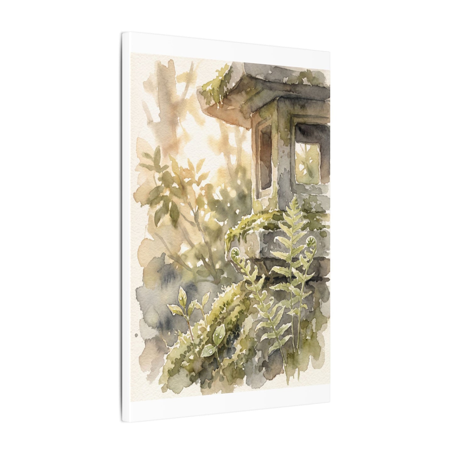 Earthy Stone Lantern Canvas Art - Watercolor Japandi
