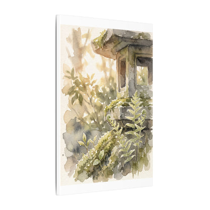 Earthy Stone Lantern Canvas Art - Watercolor Japandi