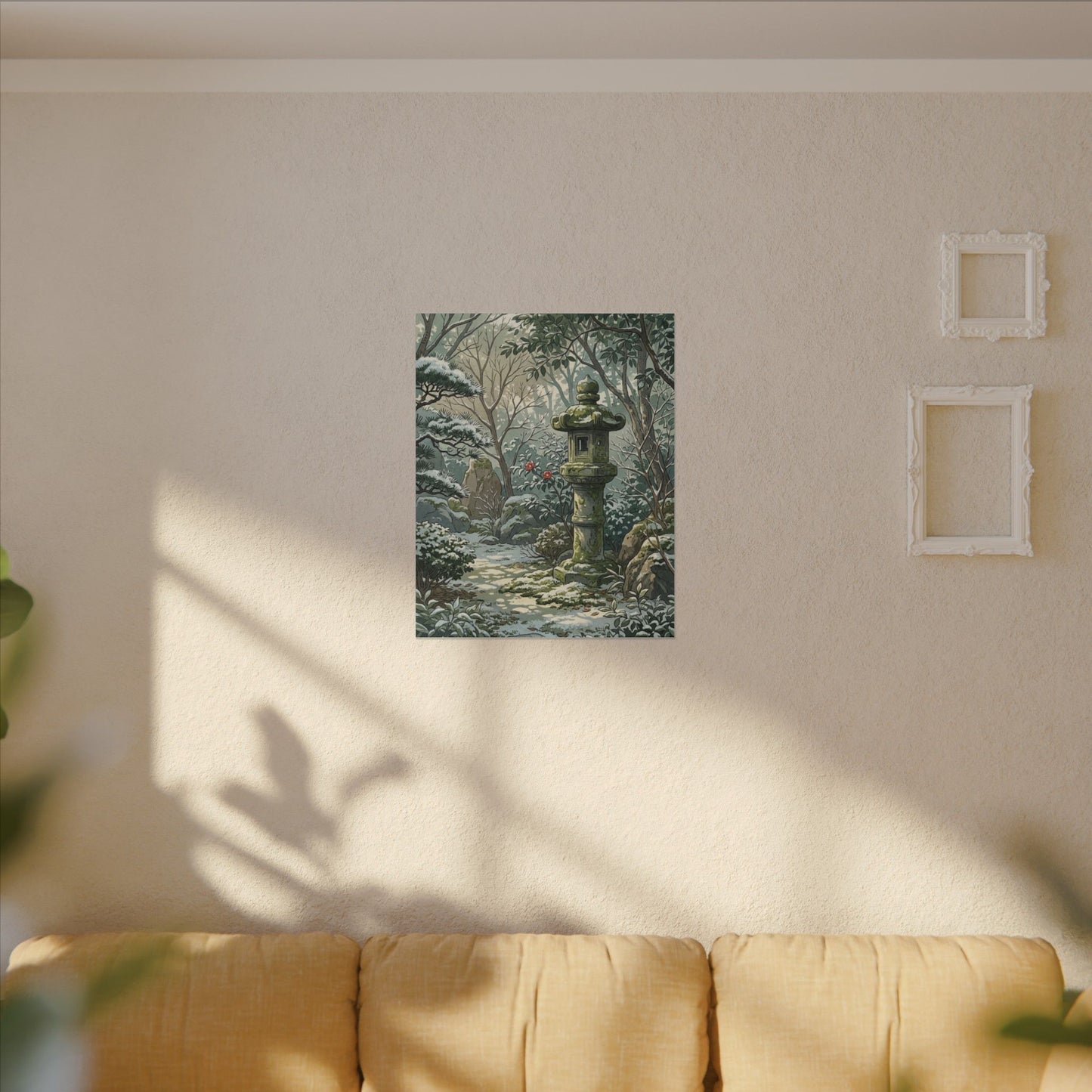 Stone Lantern Winter Canvas Art | Japandi Warm Design