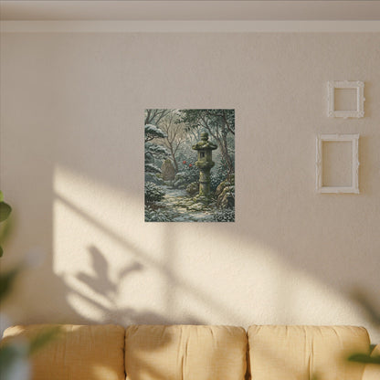 Stone Lantern Winter Canvas Art | Japandi Warm Design