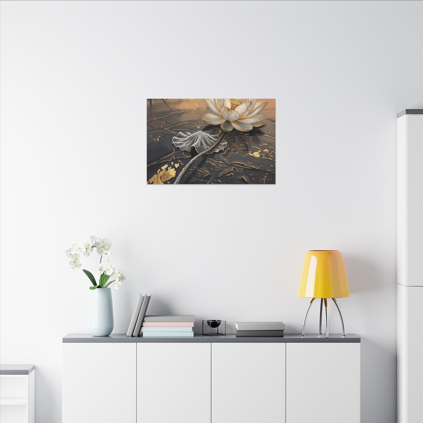 Kintsugi Lotus Flower in Golden Hour | Gold Vein Canvas Art