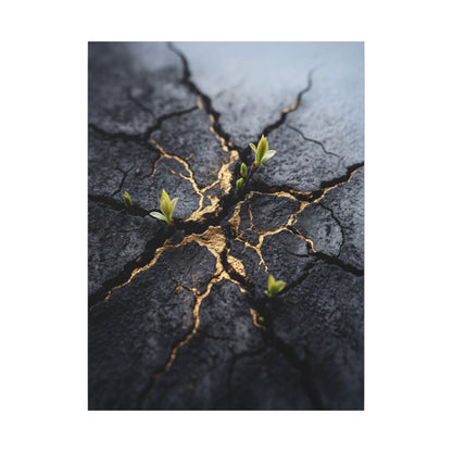 Ma Cracked Earth Canvas Art - Dark Japandi Charcoal Ink
