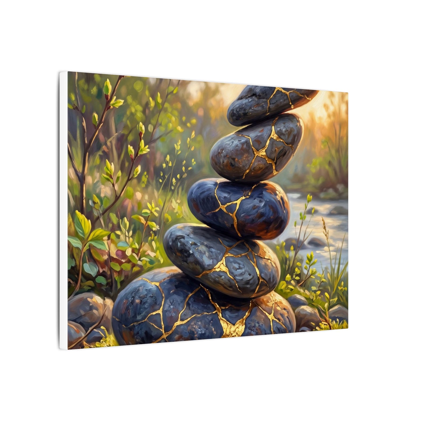 Spring River Stones Gold Repair Canvas Art | Healing Decor
