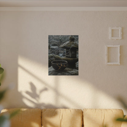 Stone Lantern Canvas Art | Winter Kintsugi Gold Repair Art
