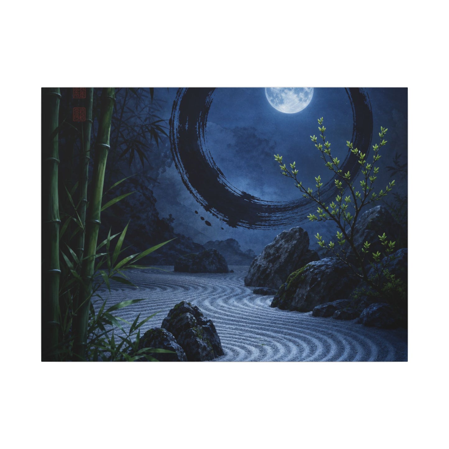 Serene Rock Garden Canvas Art - Enso Zen