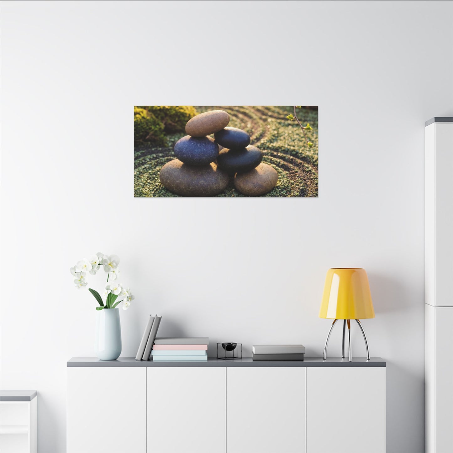 Zen River Stones in Golden Hour | Karesansui Canvas Art