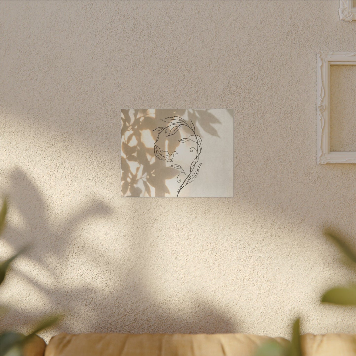 Warm Shoji Screen Canvas Art - Minimal Line Japandi