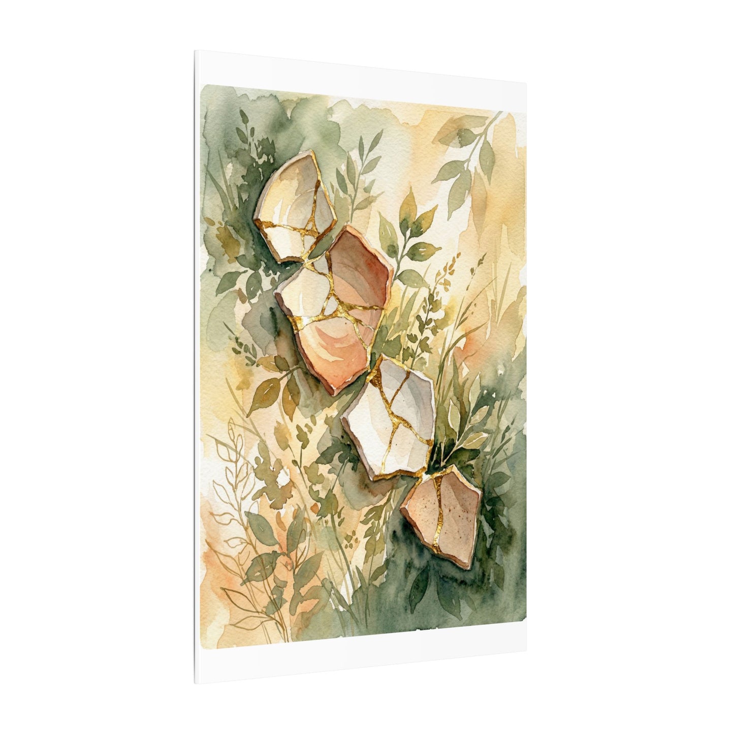 Japandi Broken Pottery in Golden Hour | Watercolor Canvas Art